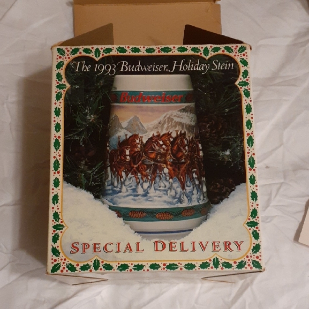 Budweiser 1993 Holiday Stein with Red and Brown Accents
